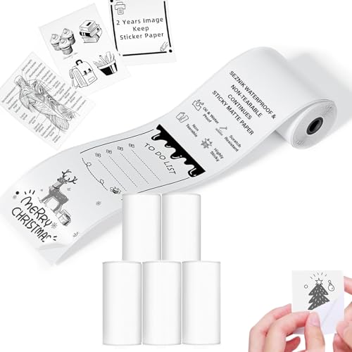 Image of Seznik Matt Sticky Thermal Paper Rolls, 55 mm width, 2 inch Thermal Paper for Study Notes compatible with Mini Thermal Printer (Matt-Sticky- 5 Rolls)