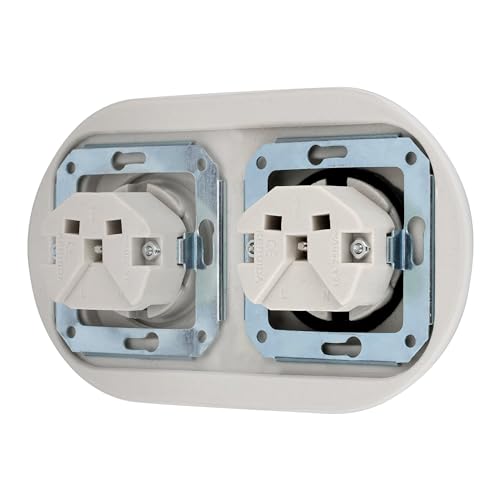 Unterputz Porzellan Retro Steckdose 2-fach, All-in-One, SET Serie PR1 weiß