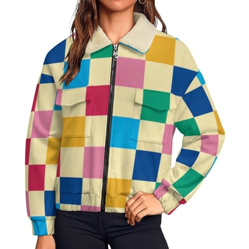Veste polaire femme à damier confortable pour la randonnée et la maison