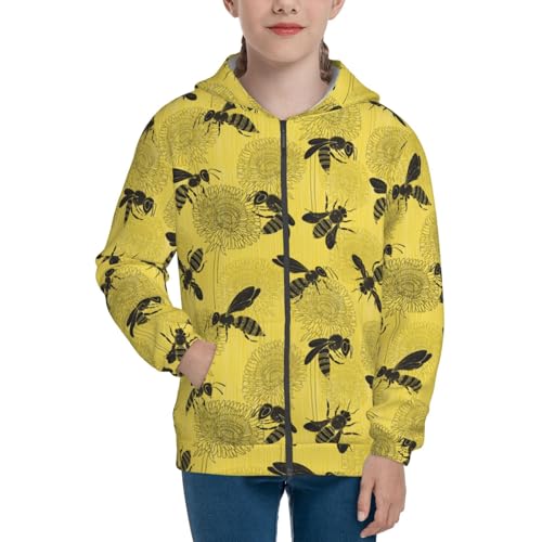 Bees and Dandelions Kid Hoodies Boys Zip Up Sweatshirts Girls Pullover with Pocket3