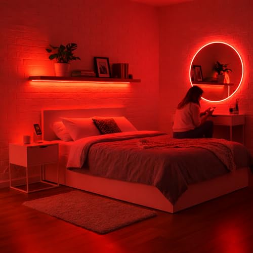 Image of Red Neon LED Strip Light 5 Meter with Adapter | Flexible IP65 Waterproof Silicone Rope Light for Indoor and Outdoor Bedroom, Ceiling, Gaming Room, Party Decoration