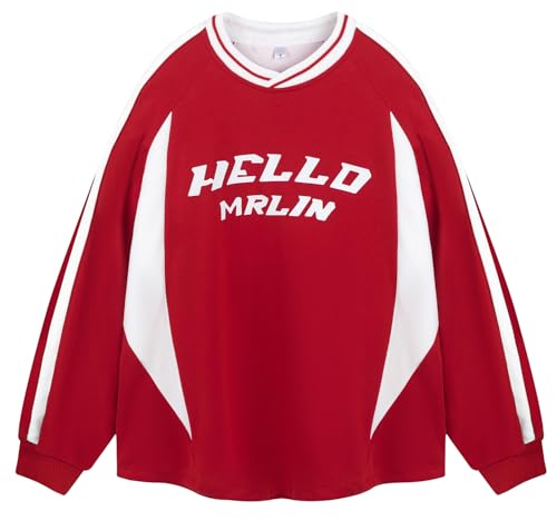 Oversized Crewneck Black Graphic Hoodies for Women Sweatshirts for Men Red Vintage Pullover Loose Fit Streetwear Long Sleeve