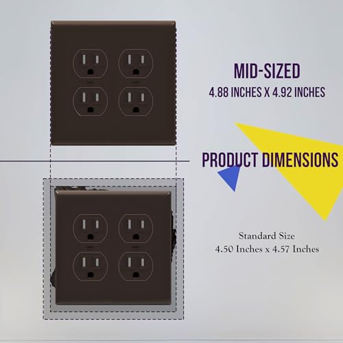 Image of ENERLITES Duplex Receptacle Outlet Wall Plate, Midway Size 2-Gang 4.88 inch x 4.92 inch, Unbreakable Polycarbonate Thermoplastic, UL Listed, 8822M-BR, Brown