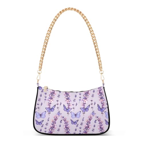 Clutch Shoulder Bags Tote Evening Purse Handbags for Women Purple Butterfly Lavender Flower Hobo Bags with Zipper Closure