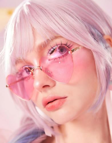SDINM Rimless Heart Shaped Sunglasses for Women Men Party Glasses Disco Trendy Love Heart Glasses2