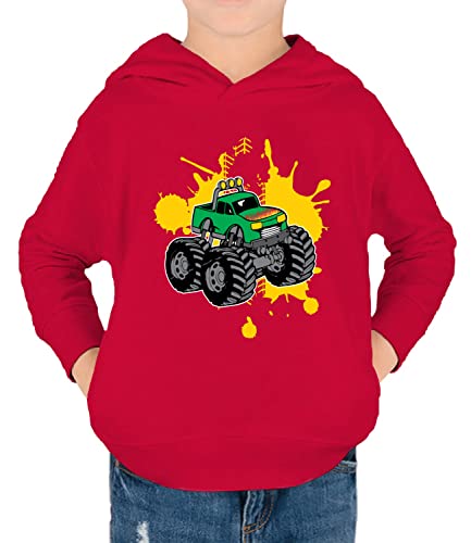 Wild Bobby Green Monster Truck with Firey Flames Cars and Trucks Toddler Pullover Fleece Hoodie