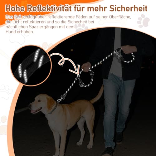 Aystkniet 3M Verstellbar Hundeleine für Große und Mittlere Hunde, Robuste Nylon Reflektierende Freihandleine mit 2 Karabiner, Vielseitig Führleine und Umhängeleine mit 250kg Zugkraft, Schwarz, 12mm