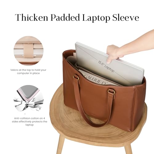 Image of befen Genuine Leather Tote Bag for Women Work, Womens Laptop Purse Bags Shoulder Satchel Handbags with 15.6 inch Compartment