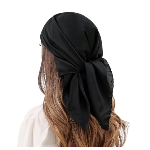 RIIQIICHY Pañuelos Cuello Mujer Fular Seda Bandana Foulard Negro 70 cm