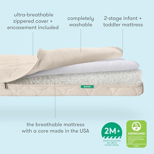 Image of Newton Baby Crib Mattress & Toddler Bed, Breathable & Washable - Sandstone | Baby Crib Mattress, Breathable, Washable Core & Cover, All-Stages, 5.5 inch Thick, Reduces Suffocation Risk, GREENGUARD Gold