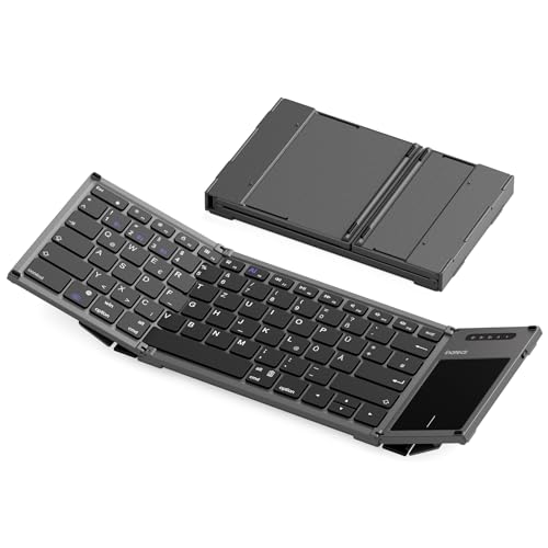 Inateck Clavier pliable KB06101 avec pavé tactile, mini clavier Bluetooth sans fil, clavier de poche avec 3 canaux Bluetooth, compatible avec iOS, Android, Windows, QWERTZ