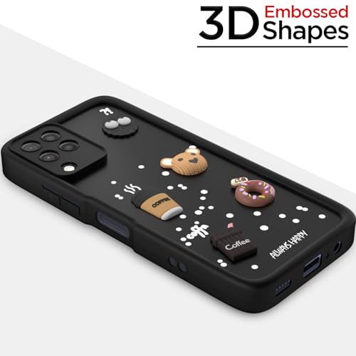 Image of Outlouders Back Cover for Samsung Galaxy M32 4G / M32 Prime / F22 4G | 3D Cartoon Cute Fun Bear | Silicone Full Body Protection Bumper Case (Black)