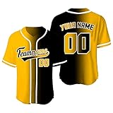 Custom Baseball Jersey Personalized Sports Fan Gift, Gradient T-Shirts for Men Women Kid Preschool, Printed or Stitched Name Number Gold Black