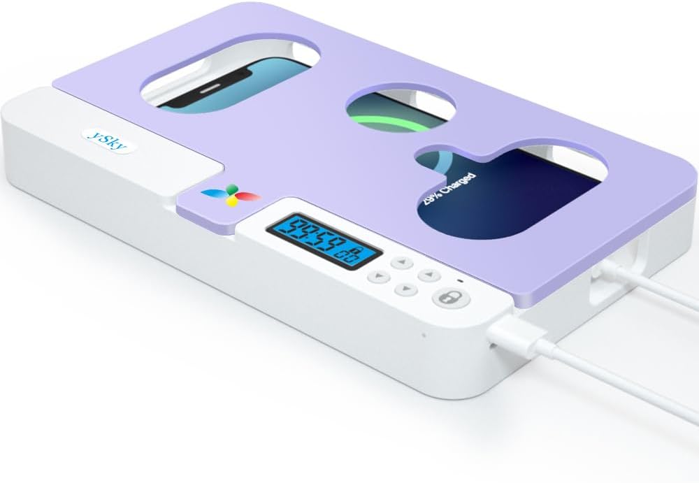 ySky Portable Phone Timer Lock Box for iPhone and Android Phones, Self-Control Timer Phone Locker to Help Kids,Students, Adults Focus Back,Prevent Excessive Games, Mobile Phone Addiction(Purple)