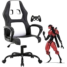 Gaming Chair PC Computer Chair Office Chair for Adult Teen Kids, Ergonomic PU Leather Gamer Chair with Lumbar Support High Back Adjustable Rolling Swivel Desk Chair, White