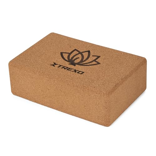 TREXO Bloc de Yoga en Liège Naturel - 22 x 14 x 7 cm