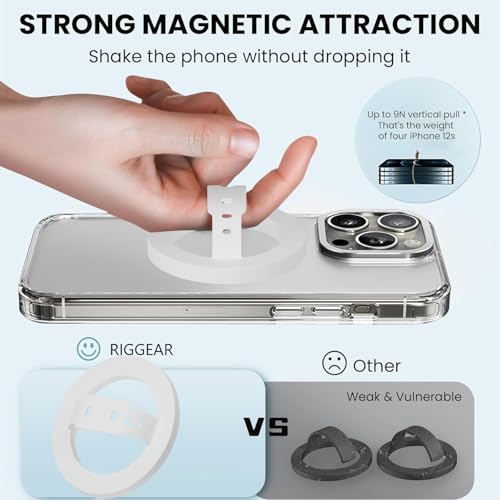 Image of RIGGEAR Soft Silicone Magnetic Phone Grip, Finger Loop Ring Holder Compatible with MagSafe iPhone Models and Magnetic Phone Cases (White)