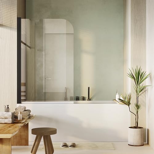 Image of 32 inch W x 55 inch H Frameless Tub Shower Door - 180 Rotatable 1 /4 inch(6mm) Clear Tempered Glass Bathtub Shower Door- Reversible Glass Doors for Bathtub,Matte Black