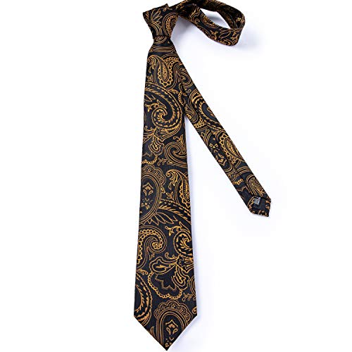 Image of DiBanGu Extra Long Tie for Men 63 inch XL Silk Necktie Set | Pocket Square and Cufflinks, Big and Tall, Jacquard Woven, Gift Box, Paisley /Plaid /Solid /Striped, for Weddinng Party Business