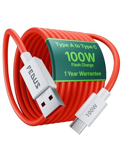 Image of FEDUS ZETTA-X2I 100W 1Meter USB A to Type C Fast Charging Cable Original for iQOO 15 /13 /12 /11, Neo10 /10R /9 PRO & Vivo X100 PRO /X 200 PRO,9.1A FlashCharge Power Cord, Data Sync Cable, Red
