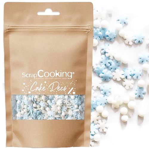 ScrapCooking - Décors Sucrés Mix Frozen 115 g - Perles & Flocons en Sucre - Mélange Blanc, Bleu - Décoration Pâtisserie, Desserts, Gâteaux, Biscuits, Cupcakes, Anniversaire - Hiver Neige - 7441