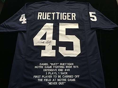 Rudy Ruettiger Signed Autographed Blue Stat Football Jersey JSA COA - Notre Dame Fighting Irish Movie Legend - Size XL