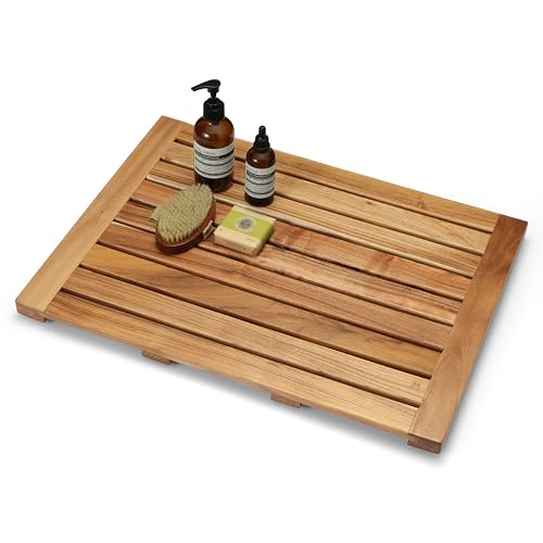 Perfnique Teak Shower Mat, Wood Bath Mat, Non-Slip Shower Mats for Bathroom&Bathtub, Sturdy Wooden Bath Mat for Spa Home or Outdoor (61x45 cm)