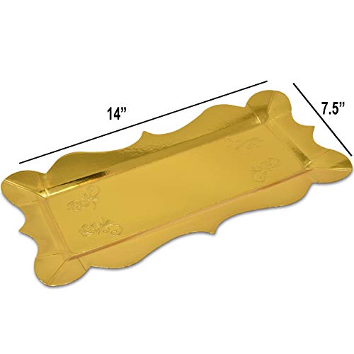 10 Gold Rectangle Trays For Dessert Table Serving Parties 14" X 7.5" Heavy Duty Disposable Paper Cardboard In Elegant Shape For Platters, Cupcake, Birthday Parties, Dessert, Weddings Food Safe #TOP2
