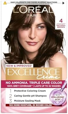 L'Oreal Paris Excellence Creme Hair Color, 4 Natural Brown, 72ml+100g