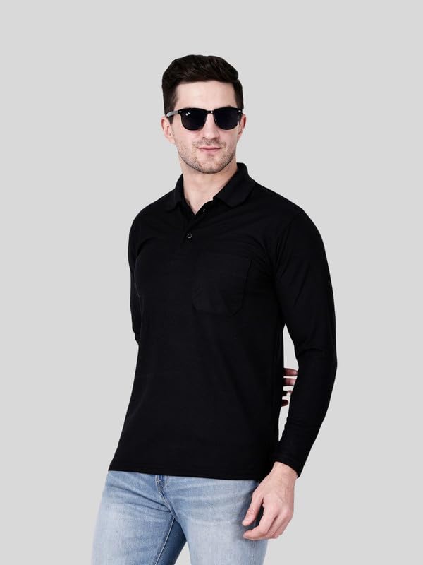 Image of Full Sleeve Men's Polo T-Shirt | Regular Fit, Soft & Breathable Cotton Blend Fabric | Classic Polo Collar, Casual & Office Wear | Available in Sizes M to 6XL, Multiple Colors