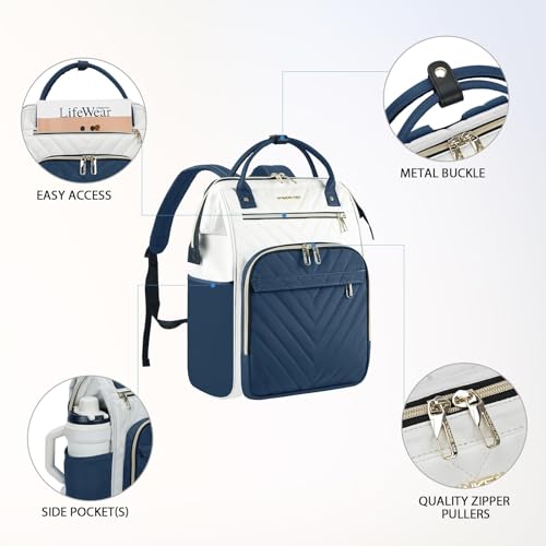 Image of VANKEAN 17 Inch Laptop Backpack for Women Men Fashion Computer Work Bag (Beige /Haze blue, 18 Inch)