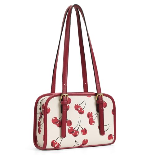 Shoulder Bag Red Purse for Women Leather Swing Bag Zip Handbag Burgundy Purse with Cherry Pendant