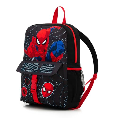 Marvel Spider-Man Boys Backpack Kids School Bag with Front Pocket & Mesh Side Water Bottle Holder Lightweight Rucksack for School Travel & PE Bag