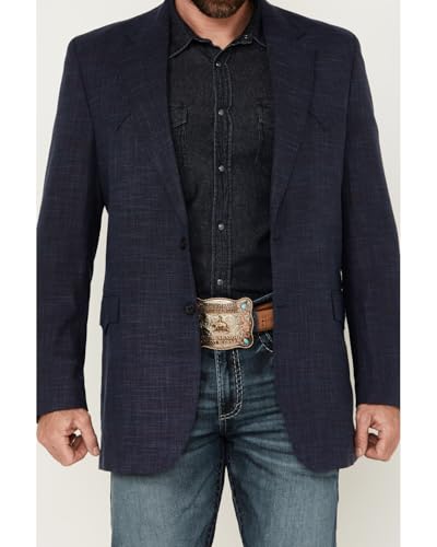 Circle S Men's Plaid Print Western Sportcoat Navy 44 LNG US3