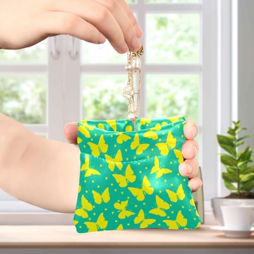 Yellow Butterfly Silhouettes Coin Purse Leather Pouch Change Purse, Squeeze Coin Pouch for Cards, Keys & Lipsticks, Unisex4