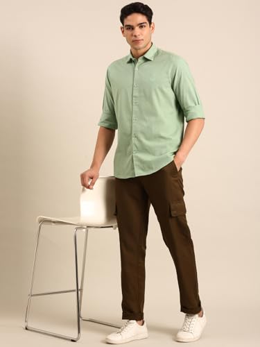 Image of Cavallo by Linen Club Full Sleeve Solid Regular Fit Linen Casual Shirt