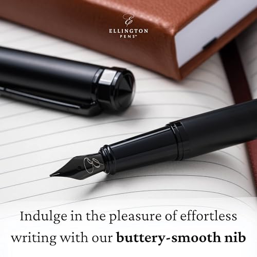 Image of Ellington Pens Luxury Fountain Pen Set - Fountain Pens for Writing - Smooth Nib - 24 Ink Cartridges Special Bundle - Includes Refillable Ink Converter, Calligraphy, Journaling, Sketching (The Stealth)