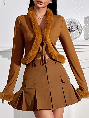 Mulheres Top Cortado Contraste Acabamento difuso Nó frontal (Color : Brown, Size : M)