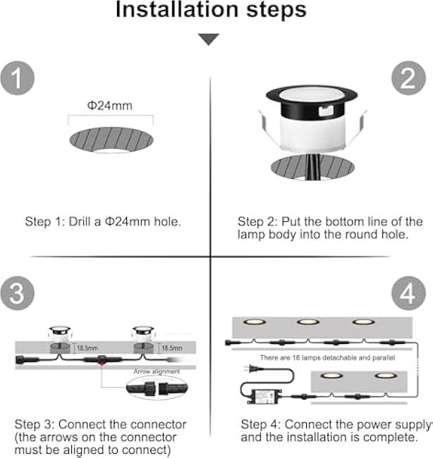 LED Deck Light Kits Warm White, ¦µ1.22 Recessed Step Light 16 Pack with Black Protective Shell, DC12V Low Voltage LED Deck Lighting, IP67 Waterproof Outdoor Stair Lights for Garden
