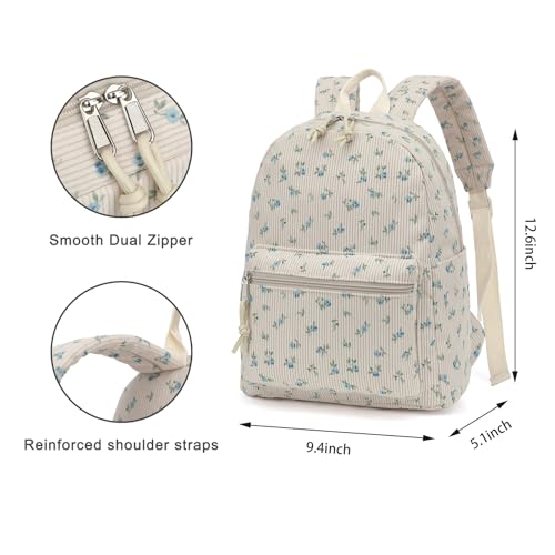 Image of Corduroy Womens Mini Backpack Girls Small Backpack Purse Fashion Casual Daypack School Bookbag (Flowers Blue)