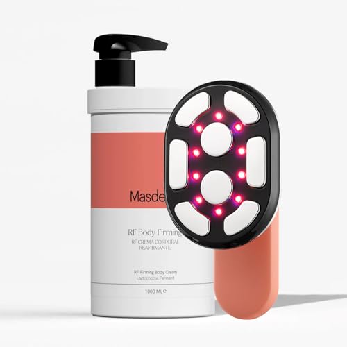 MASDERM - Radiofrecuencia Corporal Profesional 2 en 1, Aparato Radiofrecuencia con Crema Corporal Reafirmante 1L, Tratamiento Anticelulítico y Flacidez, LED, Tecnología EMS - 2 Pack