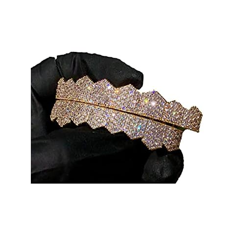 14k Gold Plated Iced Out Bling Gold Grillz for Mouth Top Bottom Hip Hop Teeth Grills for Teeth Mouth Grillz for Mouth Top Bottom Hip Hop 8 Teeth Grills for Teeth Mouth Set Cover