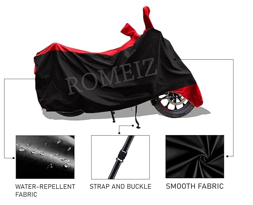 Image of All Weather Bike Cover for TVS Apache RTR 160 2V Racing Edition Bike Cover with Water-Resistant and Dust Proof Premium 190T Fabric Red Stripe
