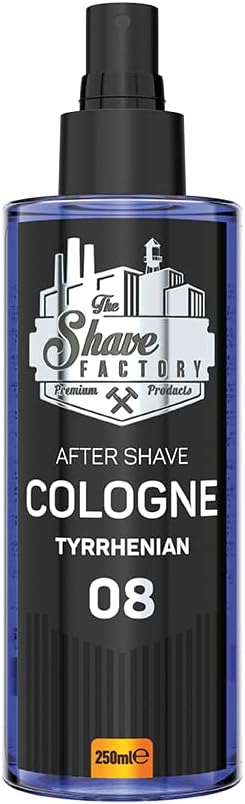 The Shave Factory Aftershave Cologne voor Mannen – Tyrrhenian 250ml – Frisse, Verkwikkende en Warme Geur – Langdurige Citrus- en Houtgeur – Kalmeert Irritatie, Verfrist de Huid