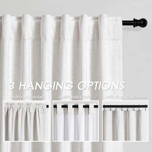 Image of Nanspring Cream 100% Blackout Linen Curtains for Bedroom 72 Inches Long Back Tab Thermal Insulated Neutral Boho Farmhouse Decor Black Out Curtain for Living Room Dining Room Drapes 52x72, 2 Panels