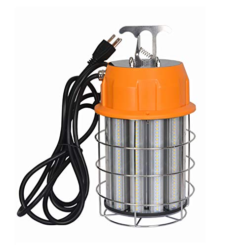 100W LED Temporary Work Light 5000K 13000Lm Outdoor Corded Portable Lights with Stainless Steel Guard & Hook for Mine Wharf Job Site Lighting,IP65 Dust Waterproof,Plug-n-Play