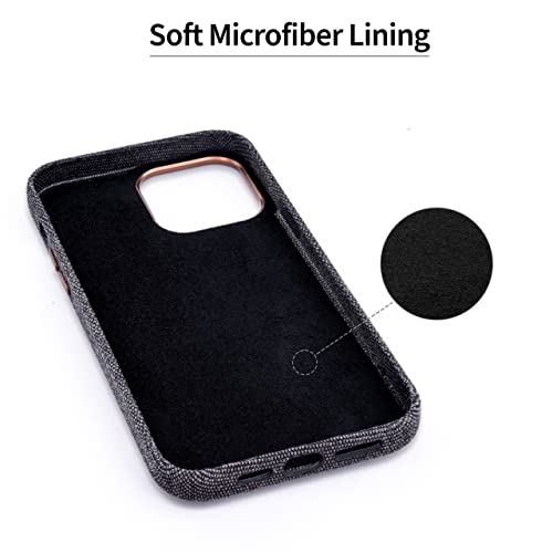 Image of Dockem Fabric Card Case for iPhone 13 Pro Max with Built-in Metal Plate for Magnetic Mounting, Stitched-on Genuine Leather Wallet with 2 Credit Card /ID Slots: M2F 6.7 inch Pro Max [Grey w /Light Brown]