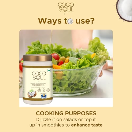Image of Coco Soul Cold Pressed Unrefined Virgin Coconut Oil | 60% MCT | Multipurpose Usage | Daily Cooking| Keto Friendly | Naturally Cholesterol Free | A1 grade real coconut | From Makers of Parachute 500 ml JAR