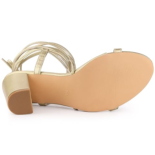 Allegra K Allegra K Women's Strappy One Strap Lace Up Chunky Gold Heels Sandals 9 M US