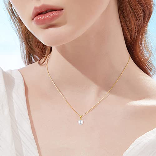 18K Gold Pearl Pendant With 14K Gold Box Chain Necklaces For Women, Fine Jewelry Birthday Gifts For Mother/Wife, Present For Her, 18 Inch (9 Mm Freshwater Cultured Pearl) #TOP3